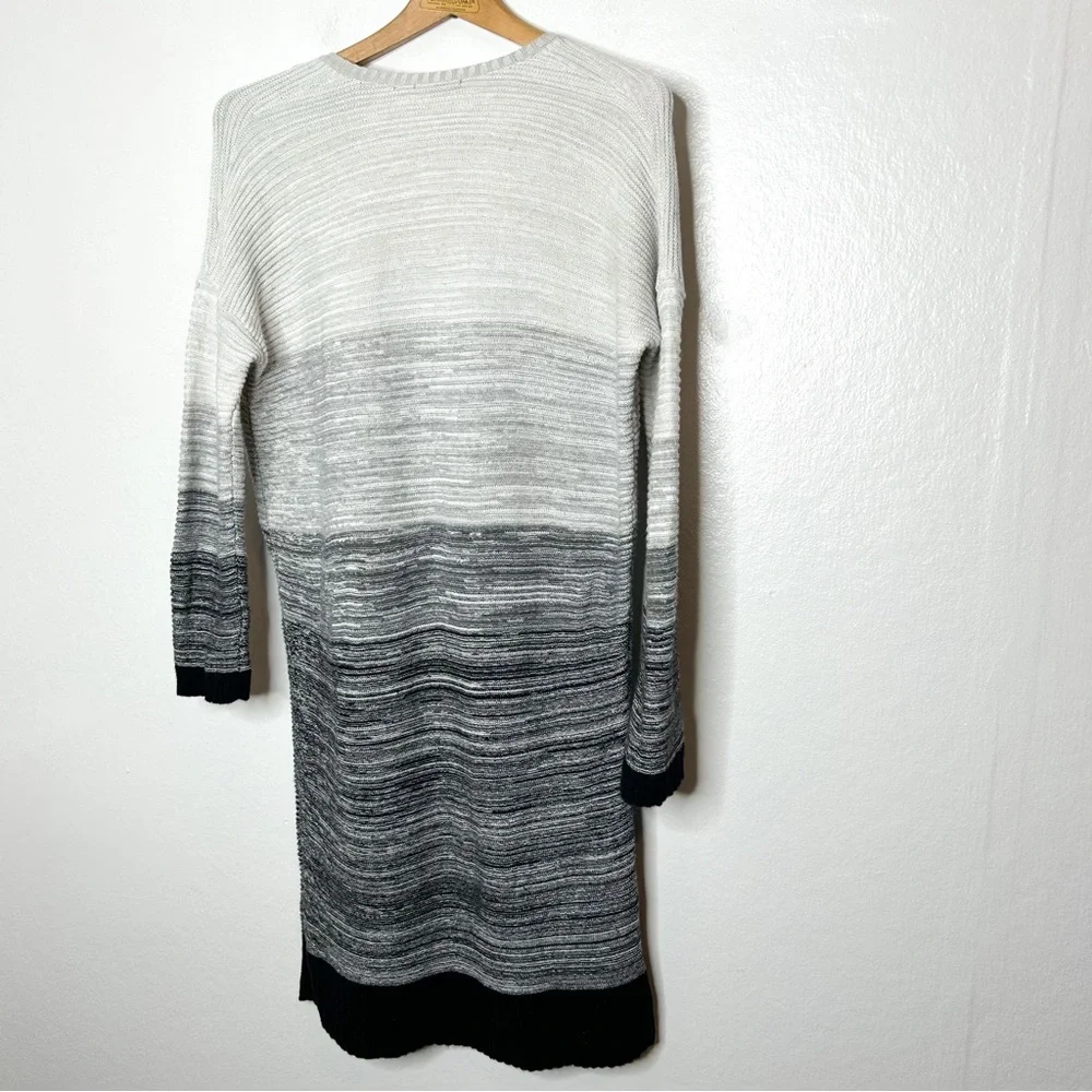 Lilla P‎ Cotton Cashmere Blend Grey Knit Stripe V Neck Sweater Dress Small S